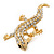 Gold Plated Sculptured Crystal 'Gecko' Statement Ring - Adjustable - Size 7/8 - 4.5cm Length - view 5