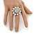Rhodium Plated Diamante Sunflower Cocktail Ring - Size 7/8 Adjustable - view 3