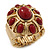 Vintage Ruby Red Coloured Glass Stone Oval Flex Ring In Burn Gold Finish - 25mm Length - Size 8/9