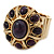 Vintage Purple Glass Stone Oval Flex Ring In Burn Gold Finish - 25mm Length - Size 8/9