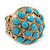 Dome Shape Light Blue Acrylic Bead Flex Ring In Gold Plating - 25mm Across - Size 6/7 - view 6