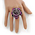 Large Purple Zipper Fabric Rose Ring With Silver Tone Wire Band - 45mm Diameter - 7/8 Adjustable - view 3