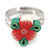 Children's/ Teen's / Kid's Pink, Green Fimo Flower Ring In Silver Tone - Adjustable - view 2