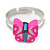 Children's/ Teen's / Kid's Deep Pink Fimo Butterfly Ring In Silver Tone - Adjustable - view 2