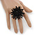 Large Black Glass & Sequin Bead Flower Stretch Ring - 50mm Diameter - view 2