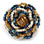 White/ Light Brown/ Chameleon Blue Glass Bead Flower Stretch Ring - view 5