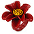 Dark Red/ Yellow Leather Daisy Flower Ring - 35mm D - Adjustable