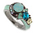 Multicoloured Cluster Crystal with Aqua Blue Enamel Ring In Gun Metal Tone - view 3