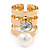 Wide Gold Plated Pearl, Crystal Band Ring - Size 7 - view 4