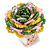 Yellow/ Pink/ Green Glass Bead Flower Stretch Ring - 35mm D