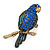Large Sapphire Blue Crystal, Teal Enamel Parrot Bird Ring In Antique Gold Metal - 60mm L - 7/8 Size Adjustable