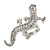 Silver Tone Sculptured Clear Crystal 'Gecko' Statement Ring - Adjustable - Size 7/8 - 4.5cm Length