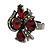 Ruby Red/ Ab Crystal Cluster Fashion Ring In Black Tone Metal  - 7/8 Size Adjustable - view 4