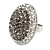 Oval Dome Shape Clear/ Grey Crystal Ring In Silver Tone Metal - 30mm Long - 7/8 Size Adjustable - view 10