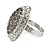 Oval Dome Shape Clear/ Grey Crystal Ring In Silver Tone Metal - 30mm Long - 7/8 Size Adjustable - view 5