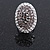 Oval Dome Shape Clear/ Grey Crystal Ring In Silver Tone Metal - 30mm Long - 7/8 Size Adjustable - view 6
