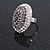 Oval Dome Shape Clear/ Grey Crystal Ring In Silver Tone Metal - 30mm Long - 7/8 Size Adjustable - view 3