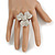 3 Petal Clear Crystal Flower Ring In Silver Tone - 40mm D - 8/9 Size Adjustable - view 3