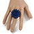 Blue/ Black Glass/ Acrylic Bead Flower Flex Ring - 35mm Diameter - view 2