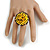 Bright Yellow/ Black Glass/ Acrylic Bead Flower Flex Ring - 35mm Diameter - view 2