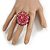 Pink/ Black Glass/ Acrylic Bead Flower Flex Ring - 35mm Diameter - view 2
