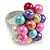 Multicoloured Faux Pearl Bead Cluster Ring in Silver Tone Metal - Adjustable 7/8 - view 5