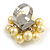 Pale Yellow Faux Pearl Bead Cluster Ring in Silver Tone Metal - Adjustable 7/8 - view 3
