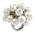 White Faux Pearl Bead Cluster Ring in Silver Tone Metal - Adjustable 7/8