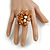 Burnt Orange Sea Shell Nugget and Cream Faux Freshwater Pearl Cluster Silver Tone Ring - 7/8 Size - Adjustable - view 2