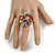 Multicoloured Glass Bead Cluster Ring in Silver Tone Metal - Adjustable 7/8 - view 2