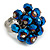 Electric Blue Glass Bead Cluster Ring in Silver Tone Metal - Adjustable 7/8