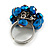 Electric Blue Glass Bead Cluster Ring in Silver Tone Metal - Adjustable 7/8 - view 4