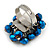 Electric Blue Glass Bead Cluster Ring in Silver Tone Metal - Adjustable 7/8 - view 5