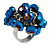 Electric Blue Glass Bead Cluster Ring in Silver Tone Metal - Adjustable 7/8 - view 6
