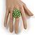 Green Glass Bead Cluster Ring in Silver Tone Metal - Adjustable 7/8 - view 3