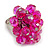 Magenta Pink Glass Bead Cluster Ring in Silver Tone Metal - Adjustable 7/8