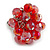 Red Glass Bead Cluster Ring in Silver Tone Metal - Adjustable 7/8 - view 2