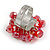 Red Glass Bead Cluster Ring in Silver Tone Metal - Adjustable 7/8 - view 5