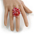 Red Glass Bead Cluster Ring in Silver Tone Metal - Adjustable 7/8 - view 3