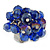 Navy Blue Glass Bead Cluster Ring in Silver Tone Metal - Adjustable 7/8