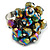 Peacock Glass Bead Cluster Ring in Silver Tone Metal - Adjustable 7/8 - view 6