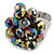 Peacock Glass Bead Cluster Ring in Silver Tone Metal - Adjustable 7/8 - view 5