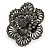 60mm Large Layered Crystal Flower Ring In Aged Silver Tone/  Adjustable - view 2