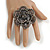 60mm Large Layered Crystal Flower Ring In Aged Silver Tone/  Adjustable - view 9