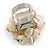 Cream/Pale Pink/Transparent Glass/Ceramic Bead Cluster Ring in Silver Tone Metal - Adjustable 7/8 - view 6