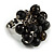Black Glass and Ceramic Bead Cluster Ring in Silver Tone Metal - Adjustable 7/8