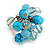 Transparent Glass and Light Blue Ceramic Bead Cluster Ring in Silver Tone Metal - Adjustable 7/8 - view 2