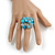 Transparent Glass and Light Blue Ceramic Bead Cluster Ring in Silver Tone Metal - Adjustable 7/8 - view 3