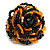 35mm Diameter/Pumpkin Orange/Black Glass Bead Layered Flower Flex Ring/ Size S/M - view 4