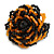 35mm Diameter/Pumpkin Orange/Black Glass Bead Layered Flower Flex Ring/ Size S/M - view 9